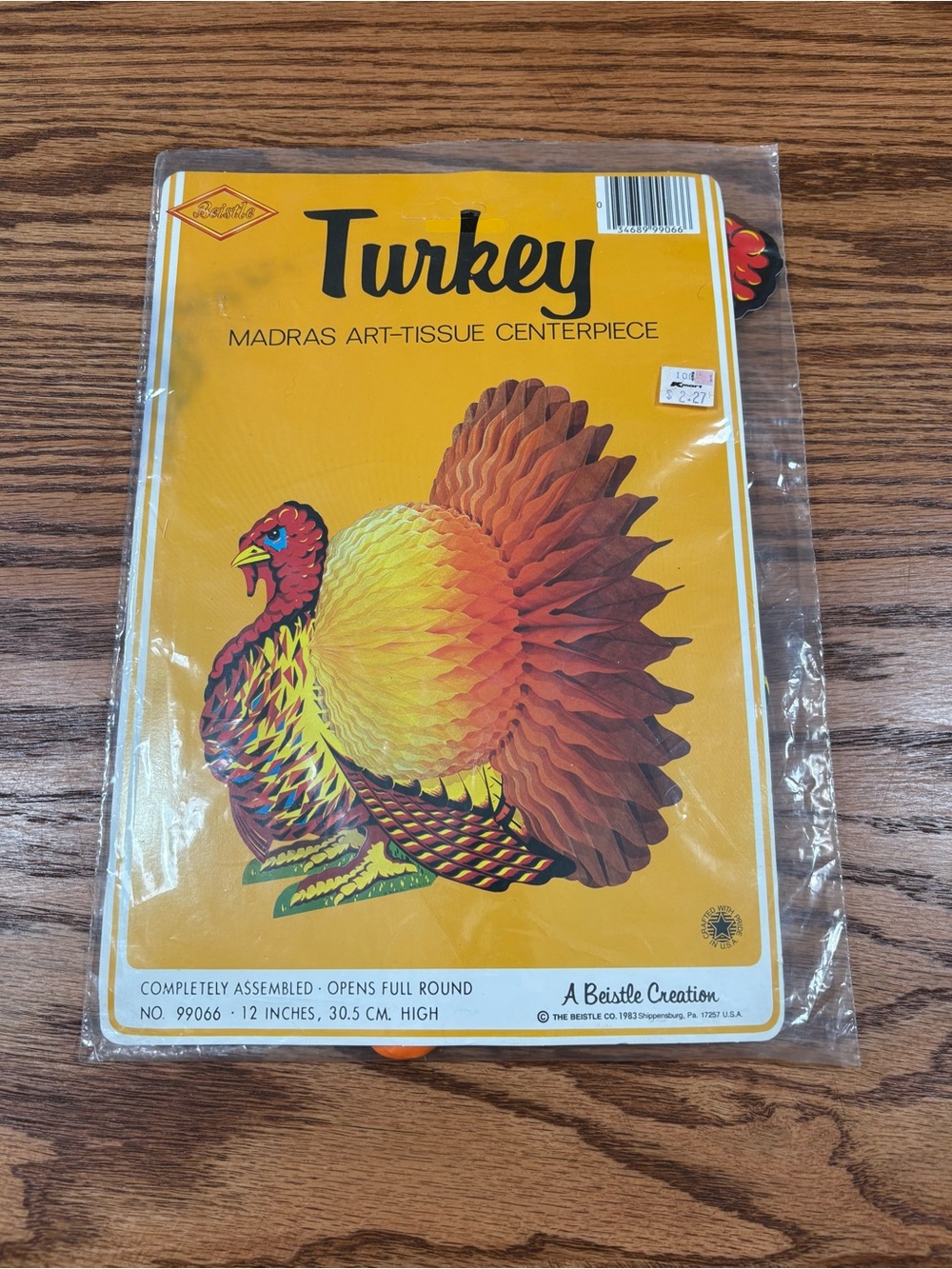 Vintage BEISTLE Madras Art Tissue Turkey Centerpiece Thanksgiving Fall 1983